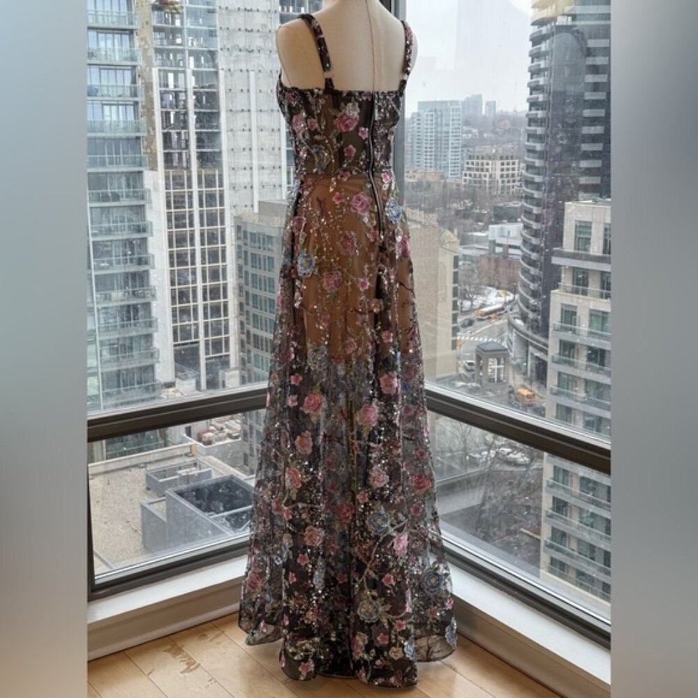 🆕 BRONX & BANCO 🧿 NWOT Midnight Embroidered Floral & Pearl Gown, Sz XS US 2 - Picture 7 of 15